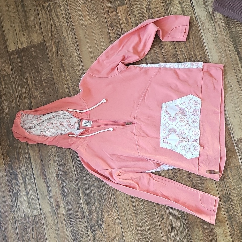 XXXL Ampersand Ave Pink Hooded Sweatshirt with Lace Accents
